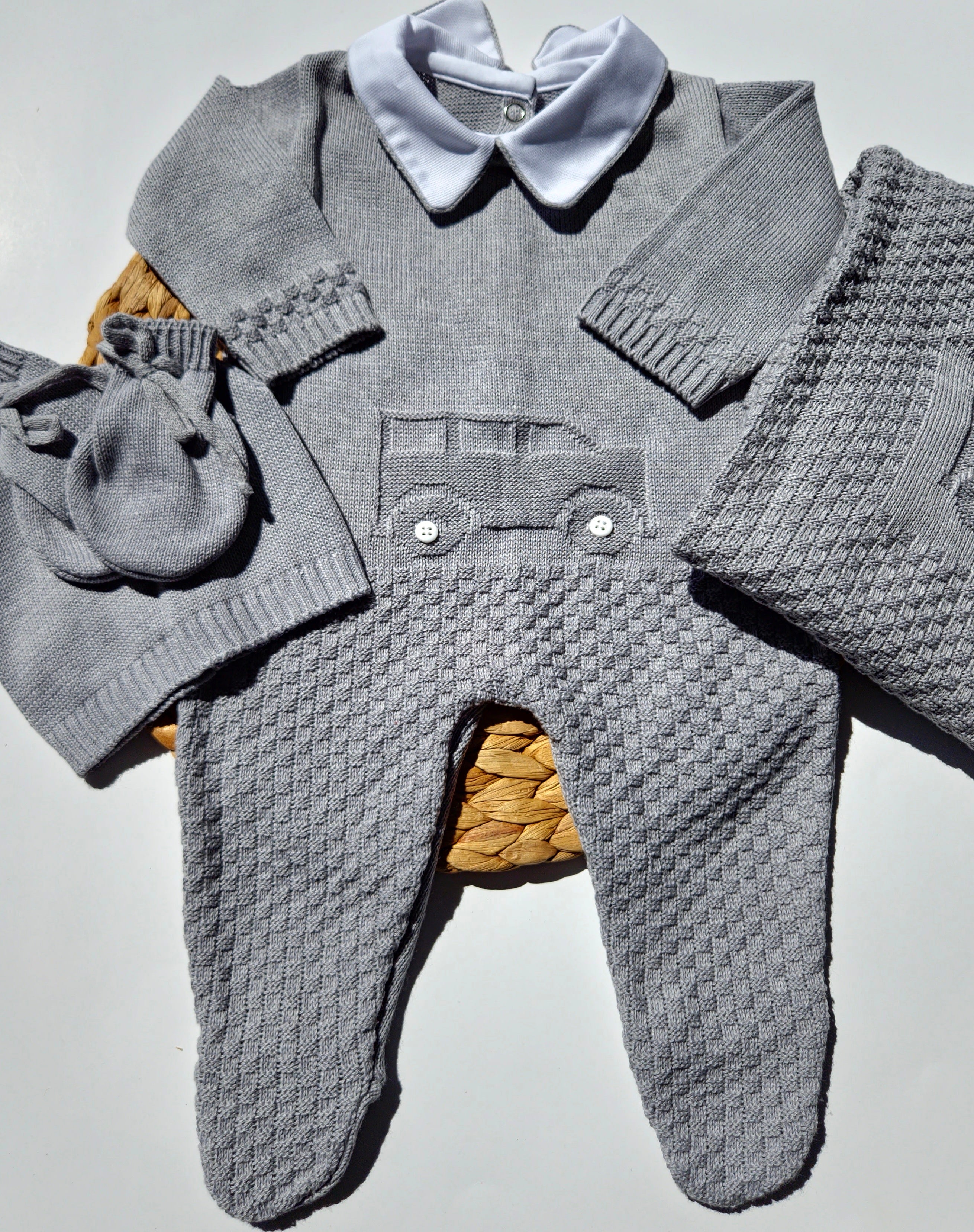 baby boy knitted outfit coming home gray outfit