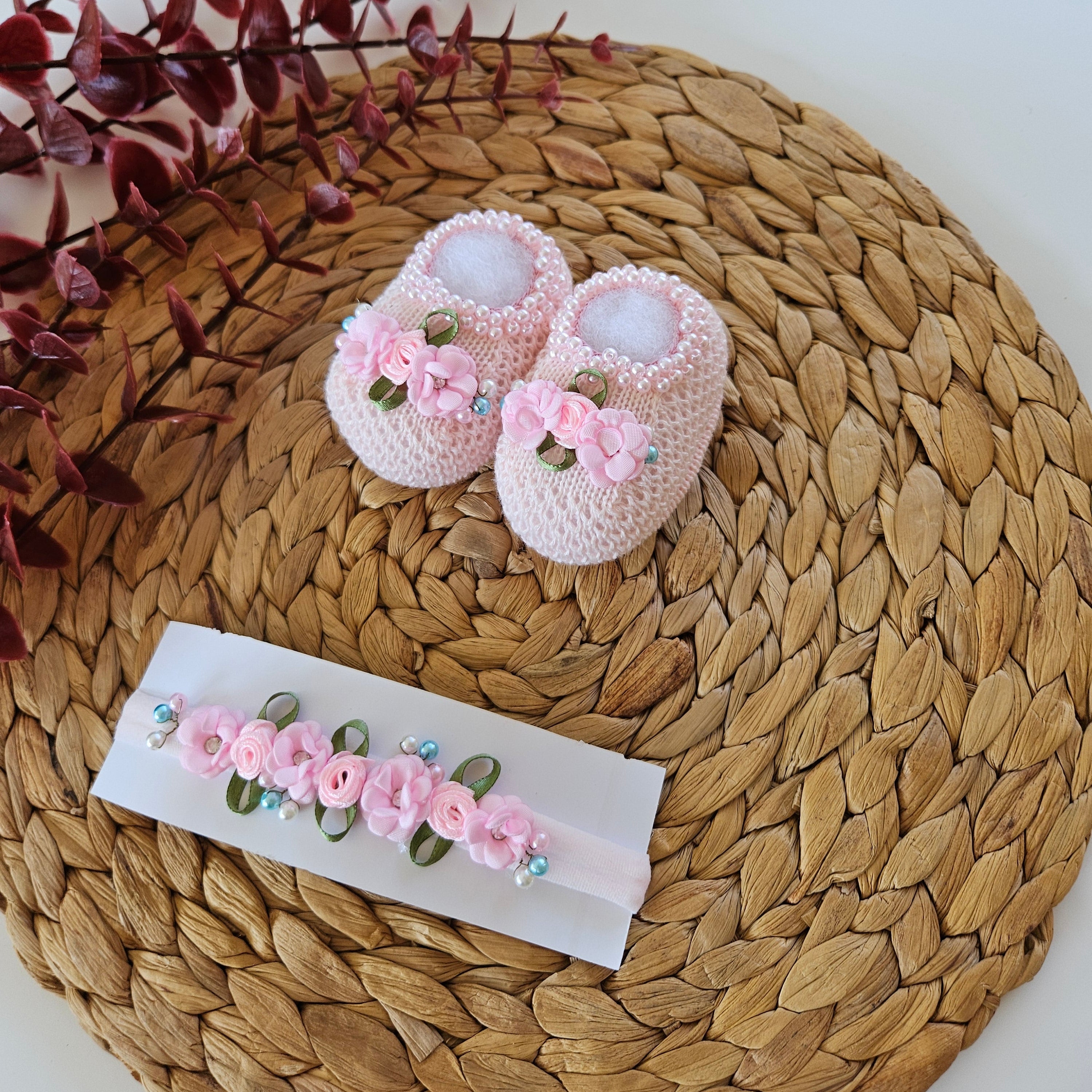 Handmade Bootie & Headband Set - Pink