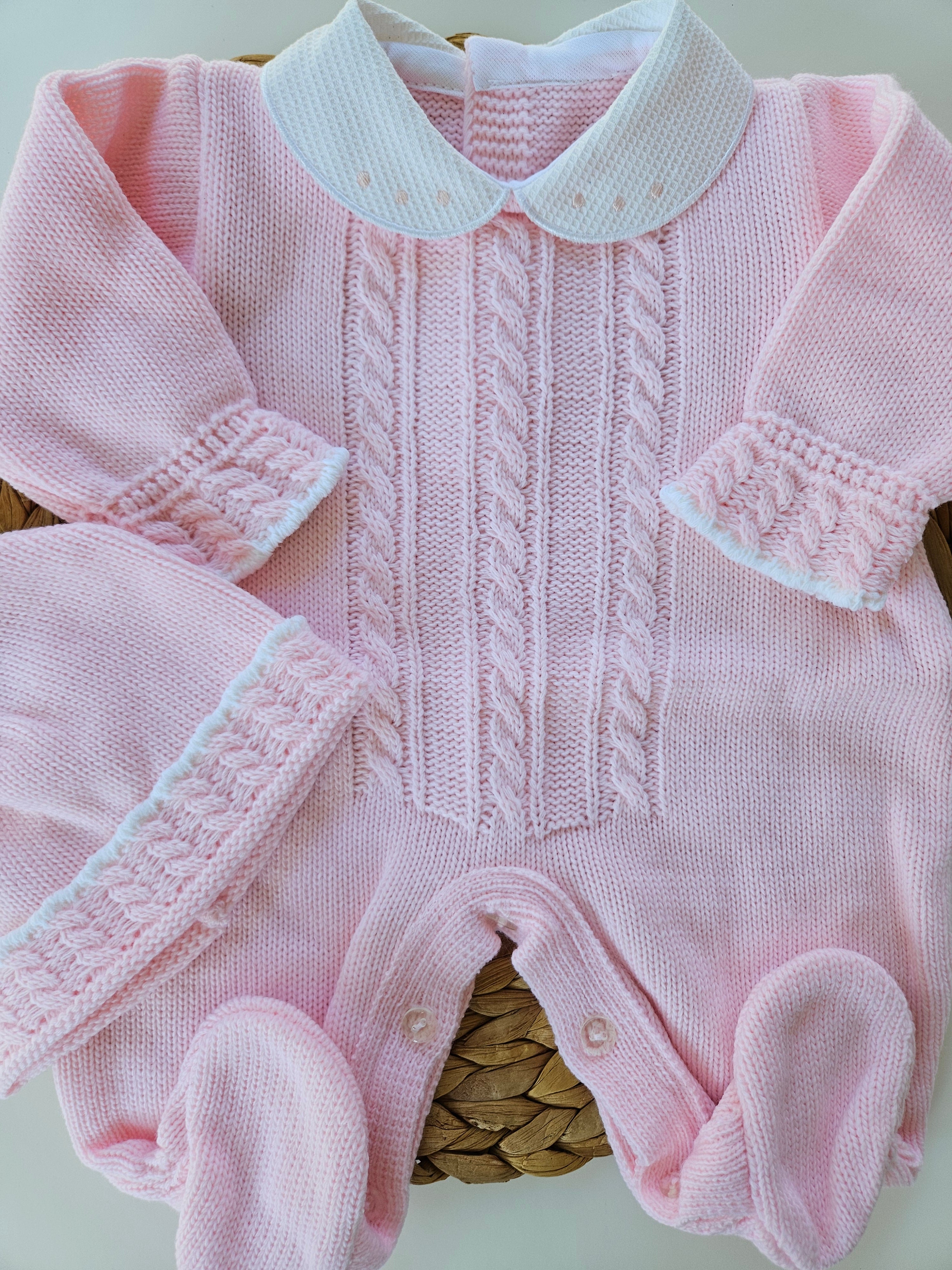 Cable Knit Newborn Romper - Pink
