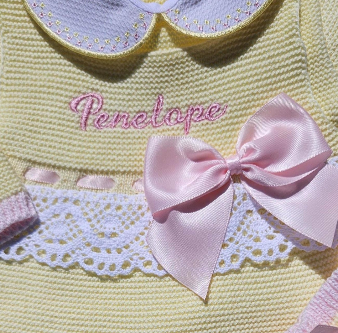 Tenue en tricot Romana - Jaune et rose