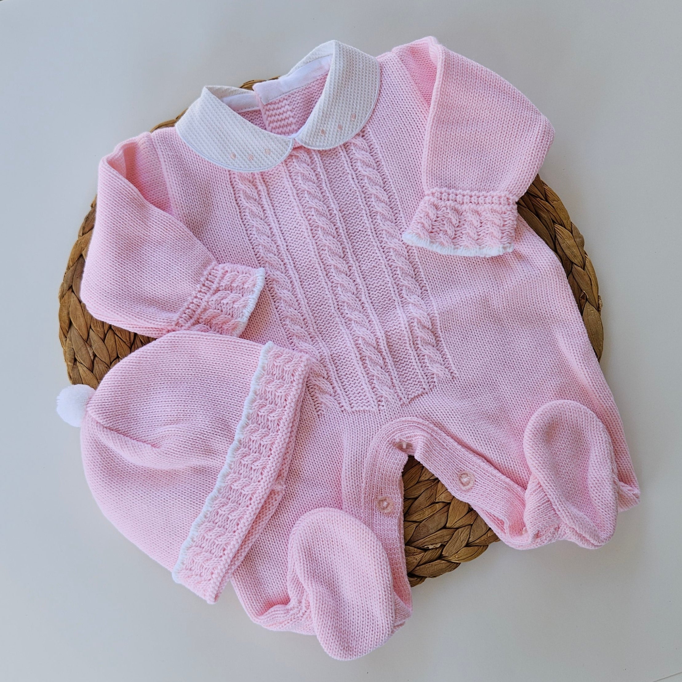 Cable Knit Newborn Romper - Pink