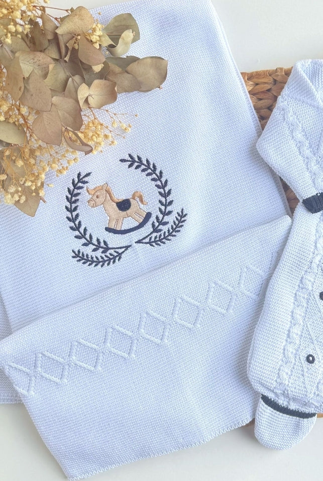 Embroidered blanket with a horse design, baby blanket, and toy Newborn baby blanket