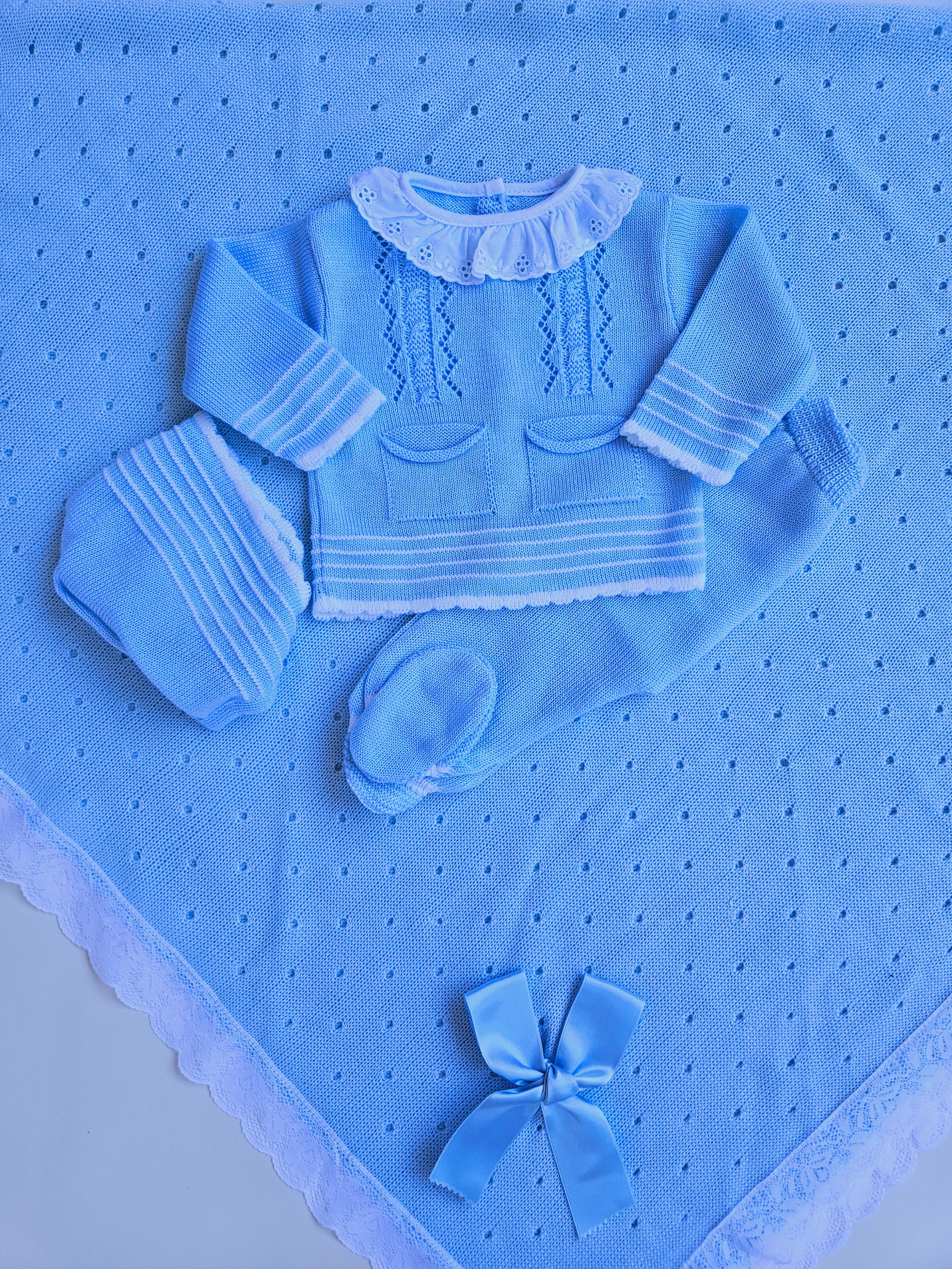 Conjunto de punto Oviedo con manta - Azul