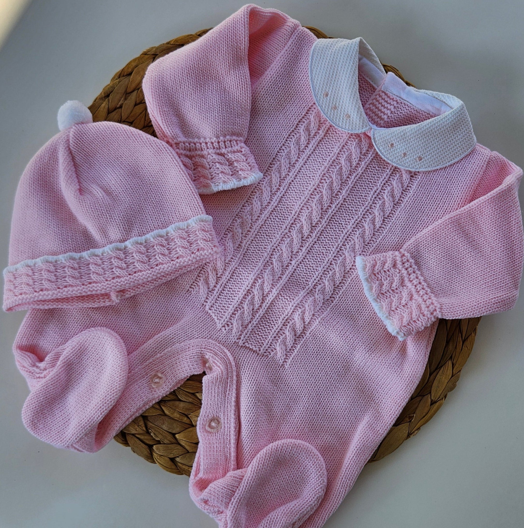 Cable Knit Newborn Romper - Pink