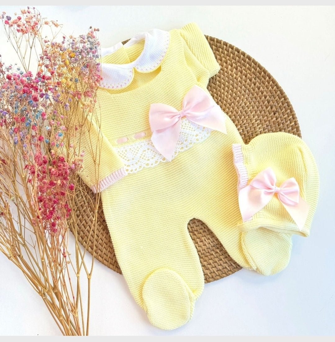 Tenue en tricot Romana - Jaune et rose