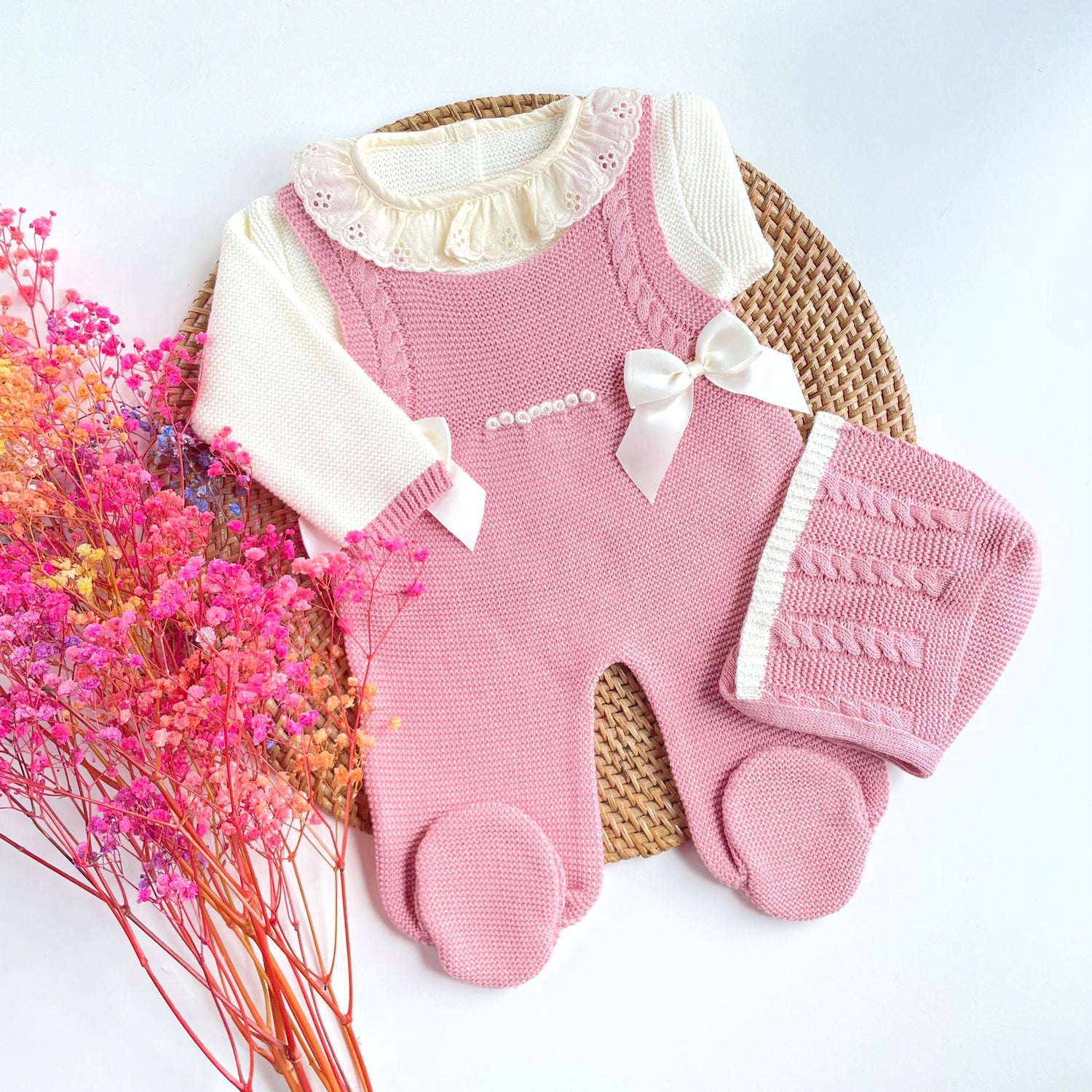 newborn knit outfit, baby girl knit outfit