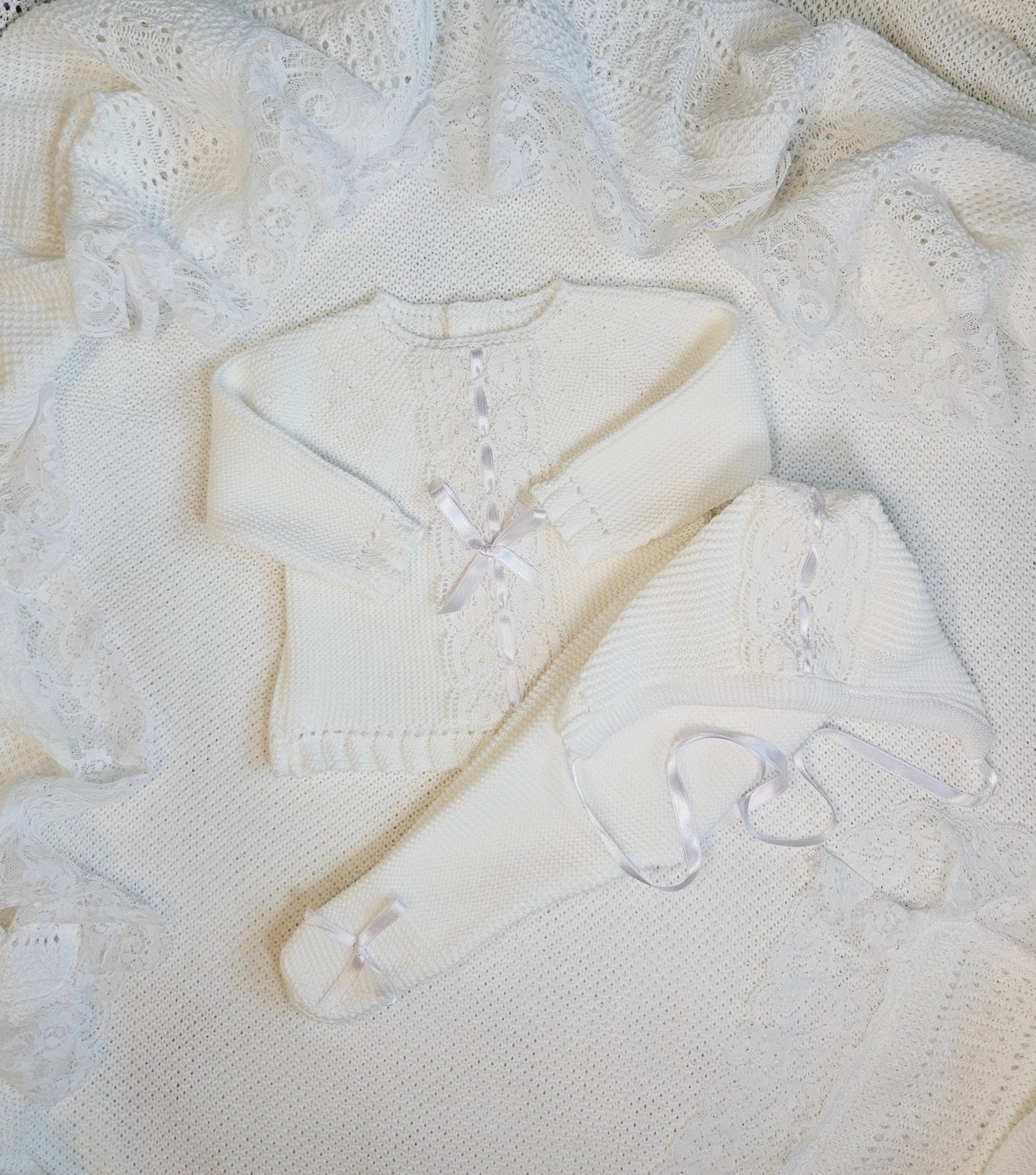 Conjunto de punto Preemie Aviles - Blanco