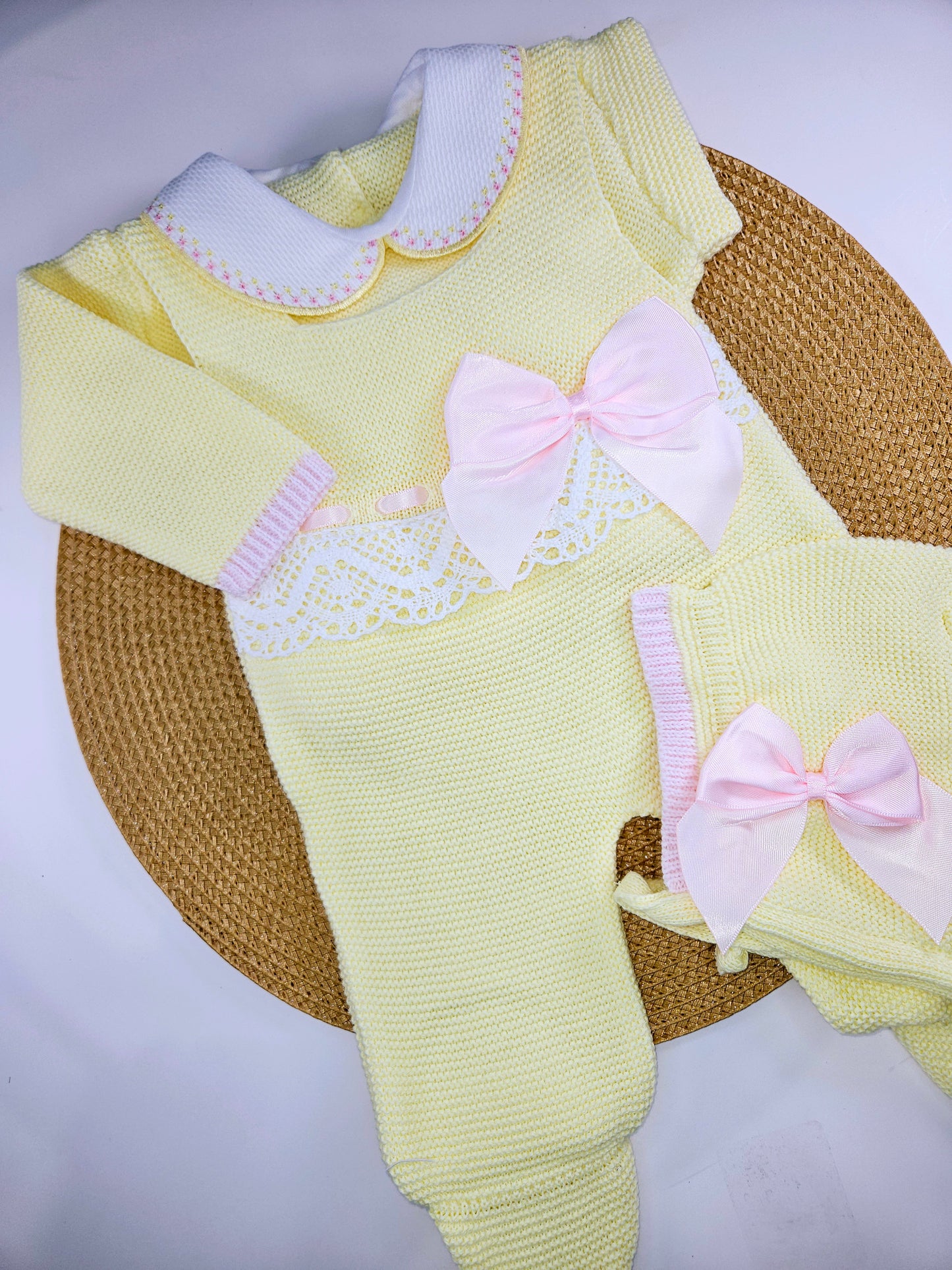 Conjunto de punto Romana - Amarillo y rosa