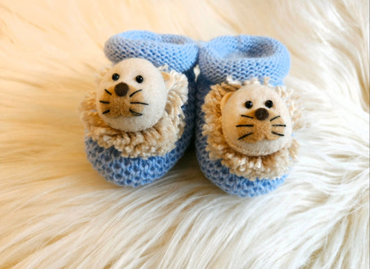 Chaussons tricotés Lion - Bleu