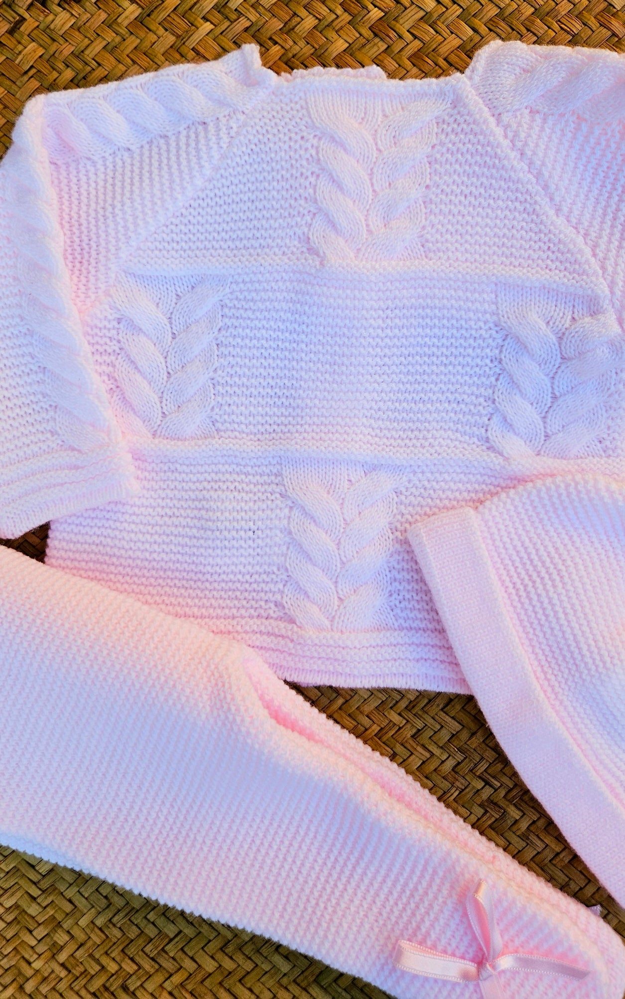 Tenue tricotée Romana - Rose et blanc