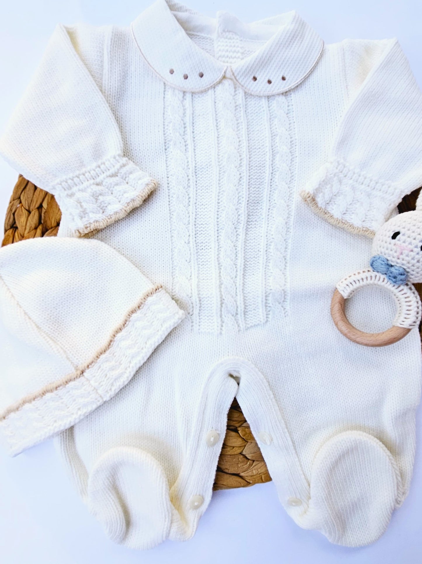 Cable Knit Newborn Romper - Ivory