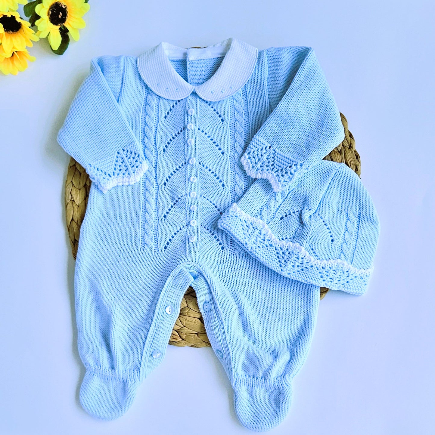 Spanish Knitted Romper - Light blue