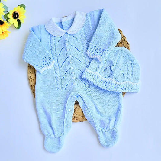 Spanish Knitted Romper - Light blue