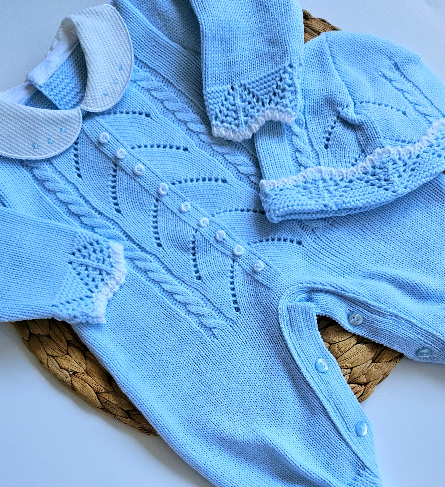 Spanish Knitted Romper - Light blue