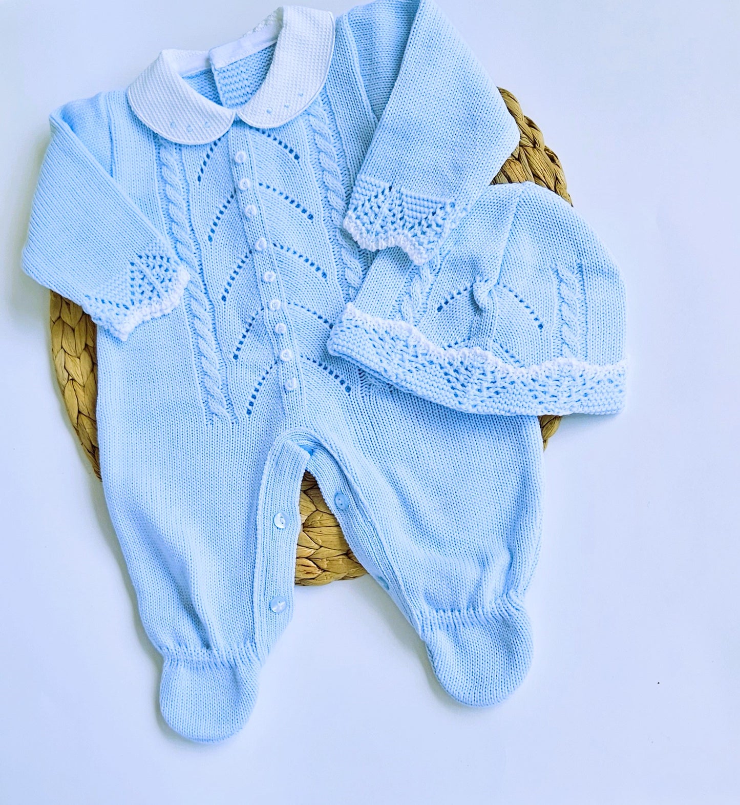 Spanish Knitted Romper - Light blue