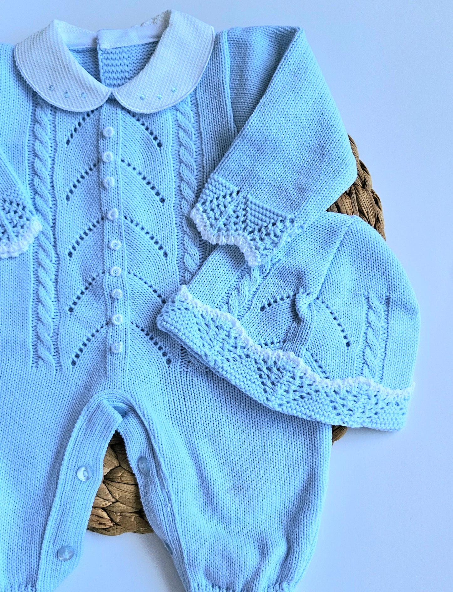 Spanish Knitted Romper - Light blue