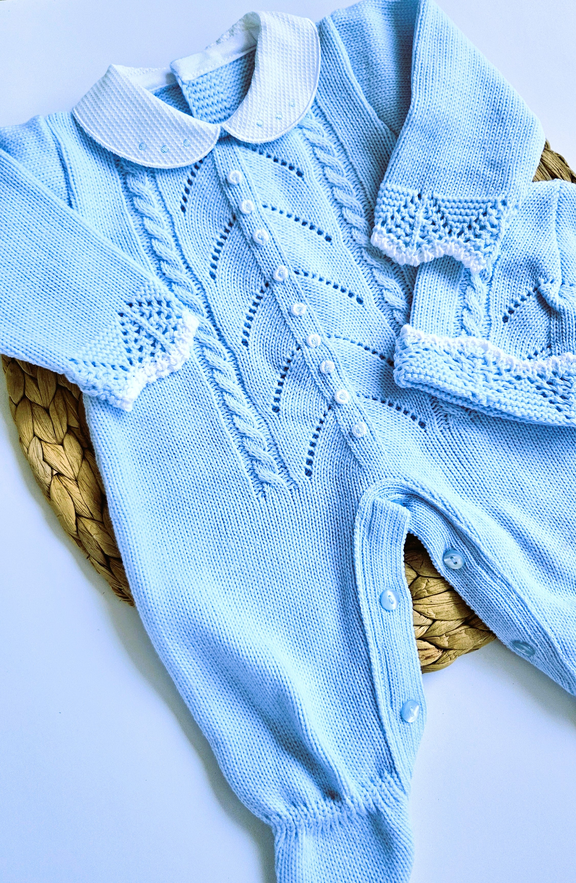 Spanish Knitted Romper - Light blue