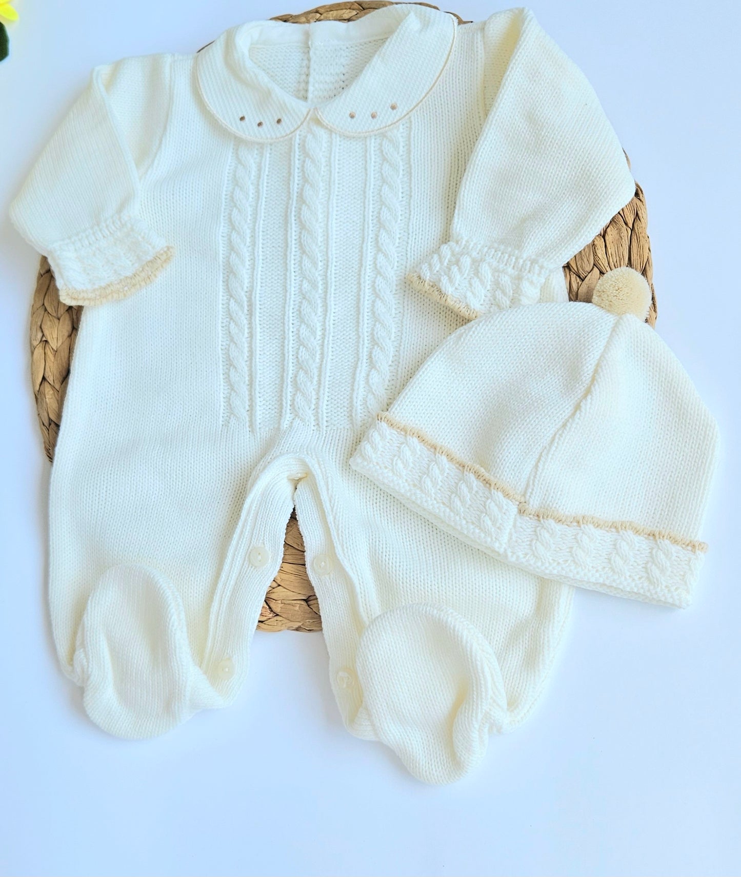 Cable Knit Newborn Romper - Ivory