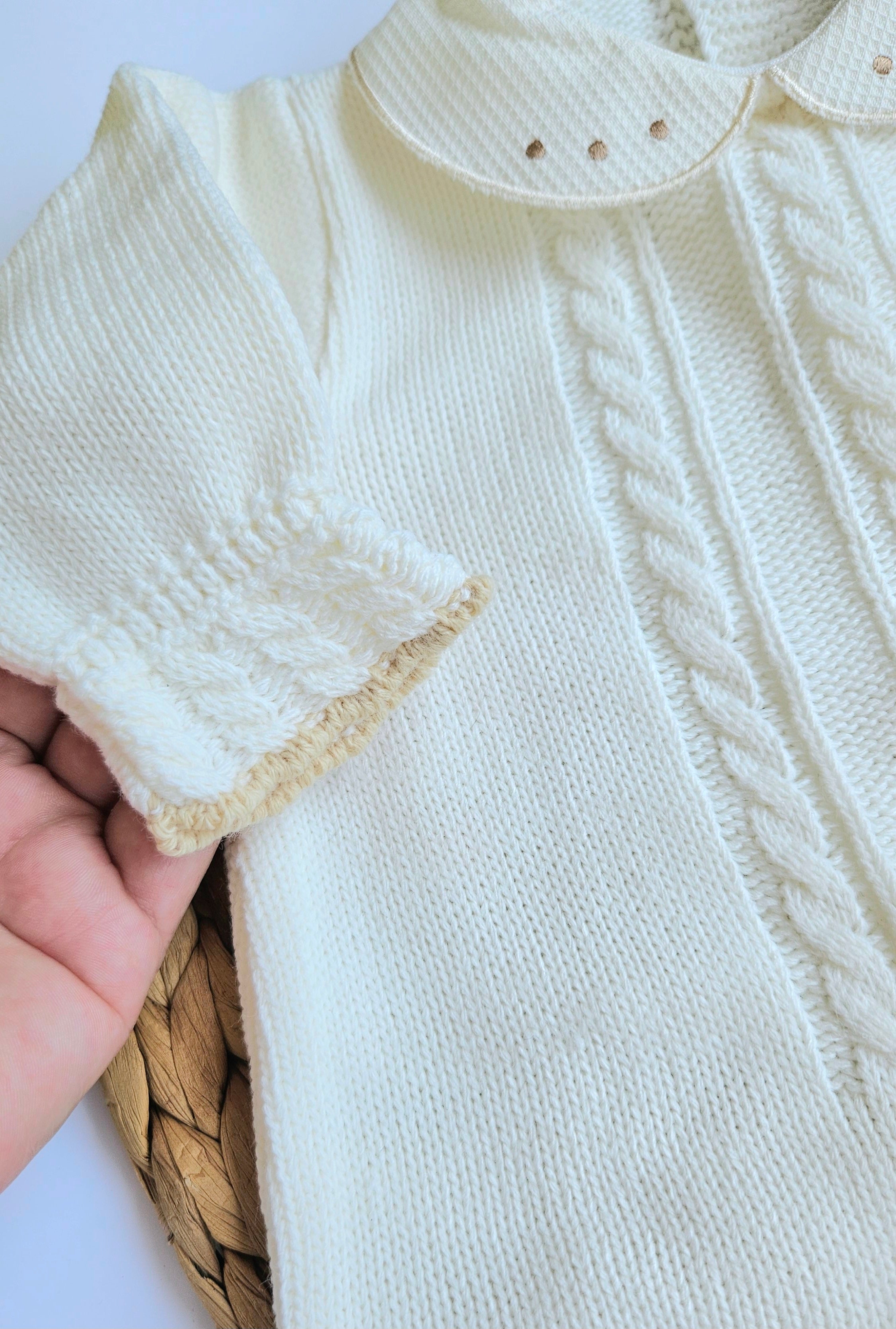 Cable Knit Newborn Romper - Ivory