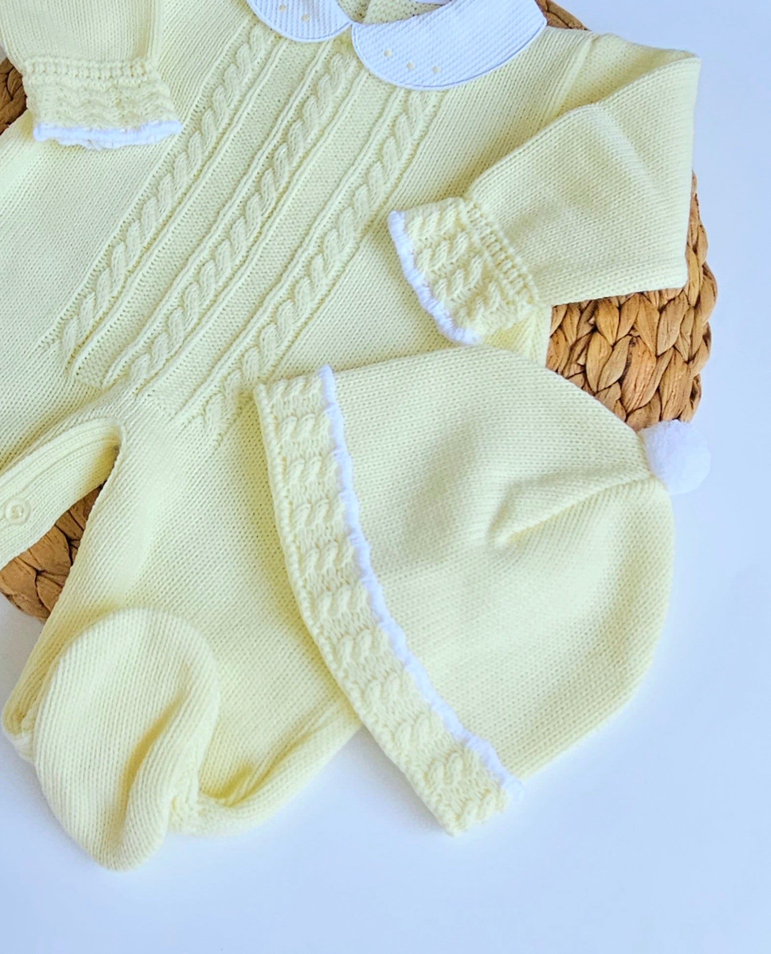 Cable Knit Newborn Romper - Yellow