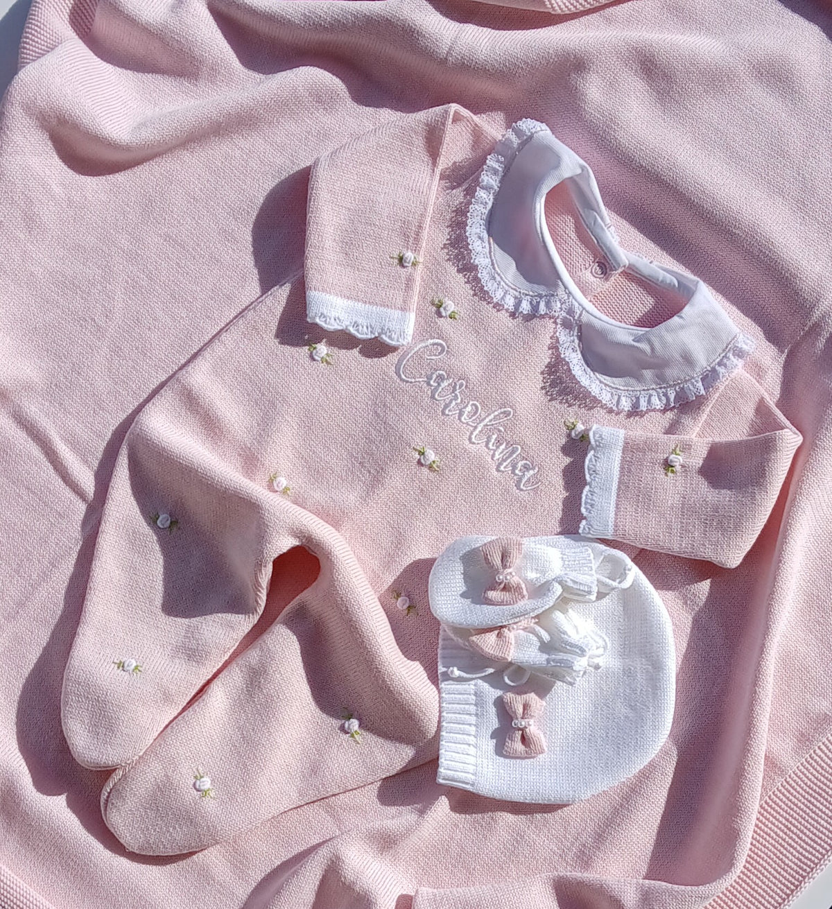Florence Embroidery Set w/Blanket - Pink
