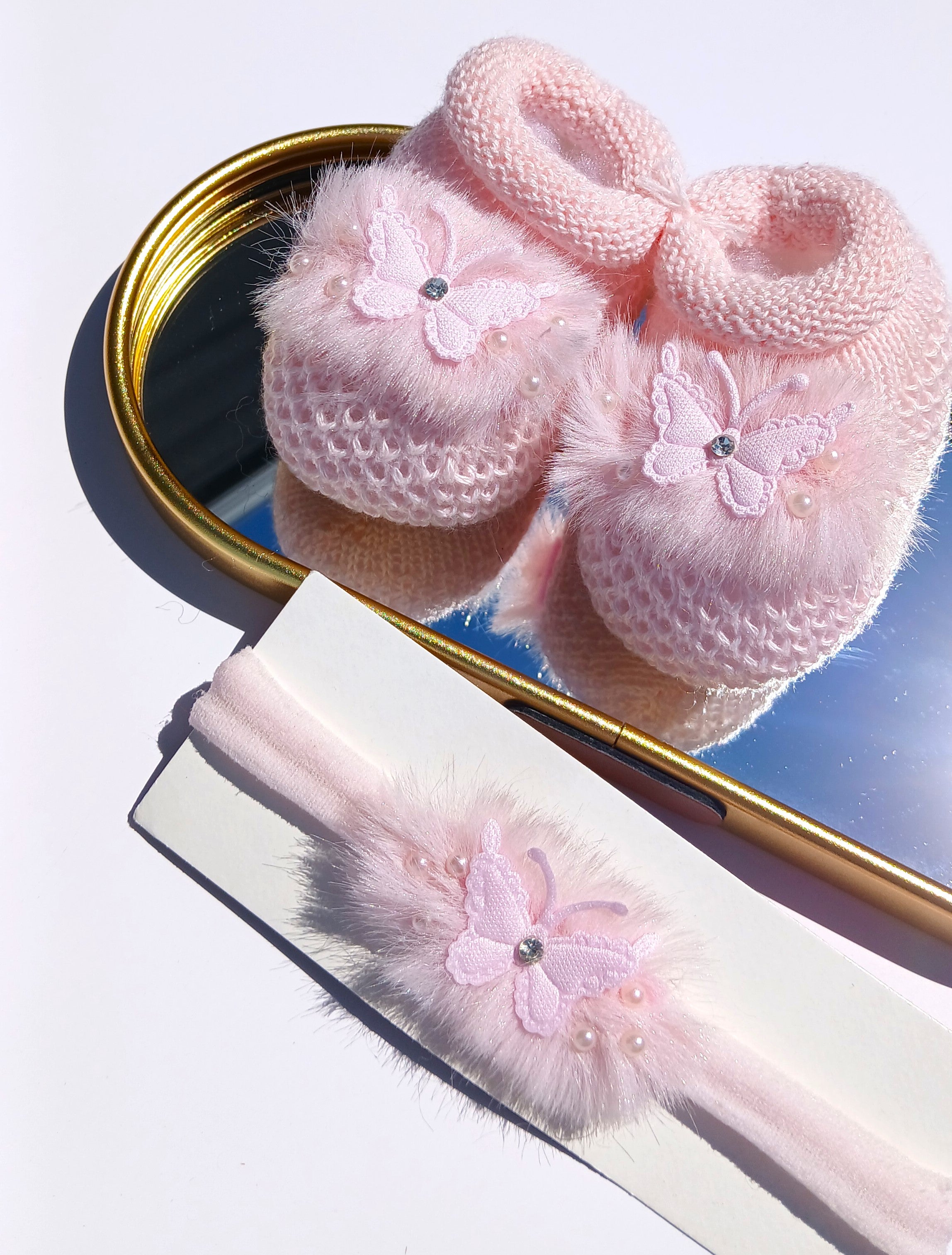 Handmade Booties and Headband Bow - Pink