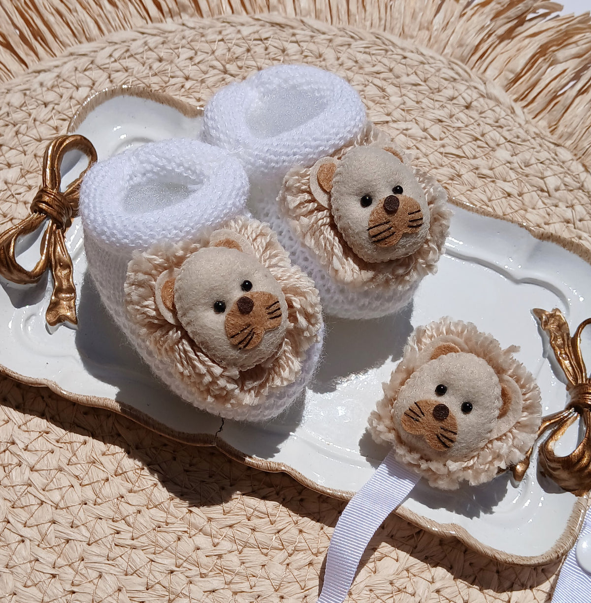 Lion Booties and Pacifier Chain Set - 3 Colors