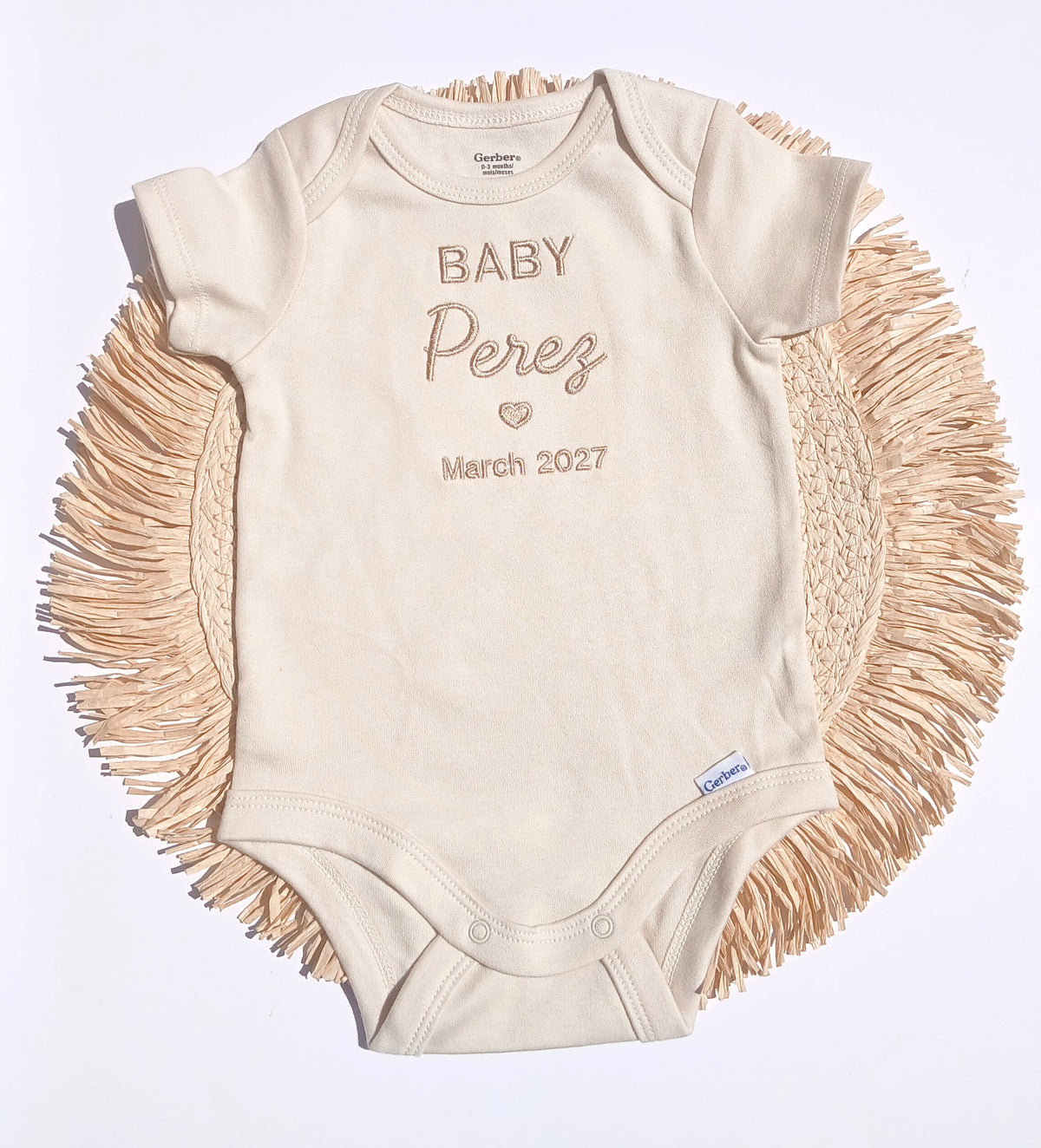 BABY "Your Name - Date" Heart - Pregnancy Announcement Baby Bodysuit