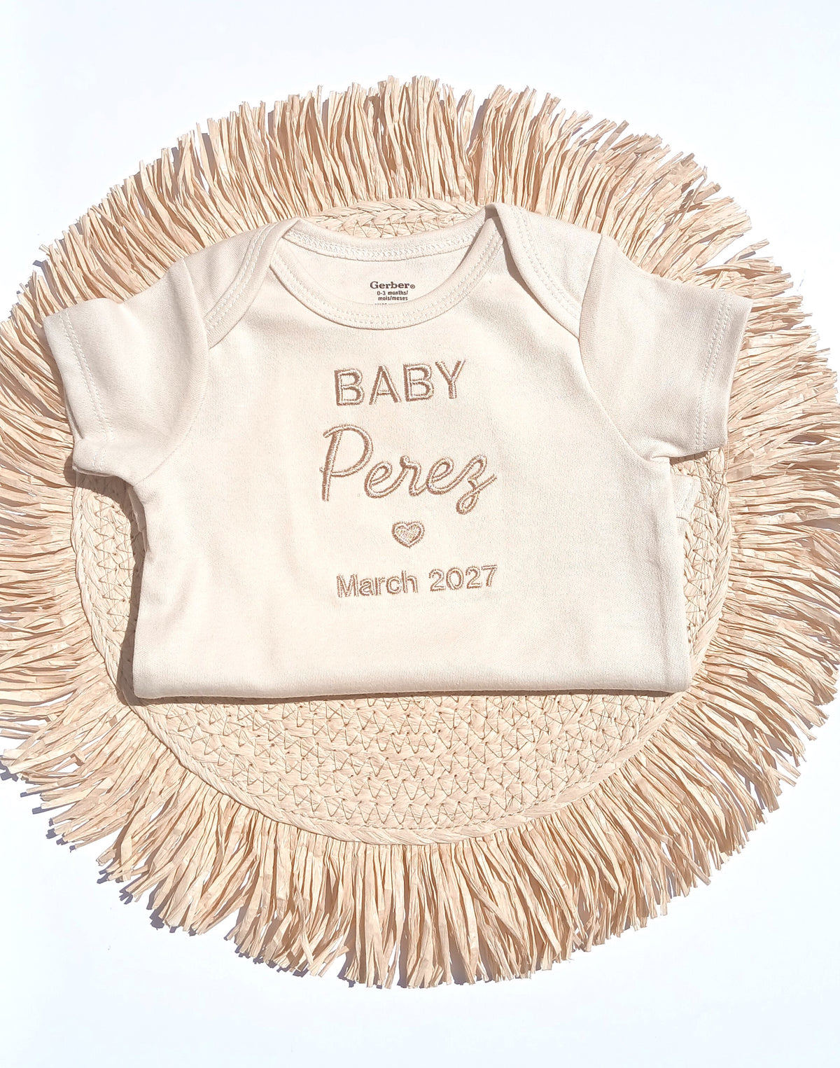 BABY "Your Name - Date" Heart - Pregnancy Announcement Baby Bodysuit