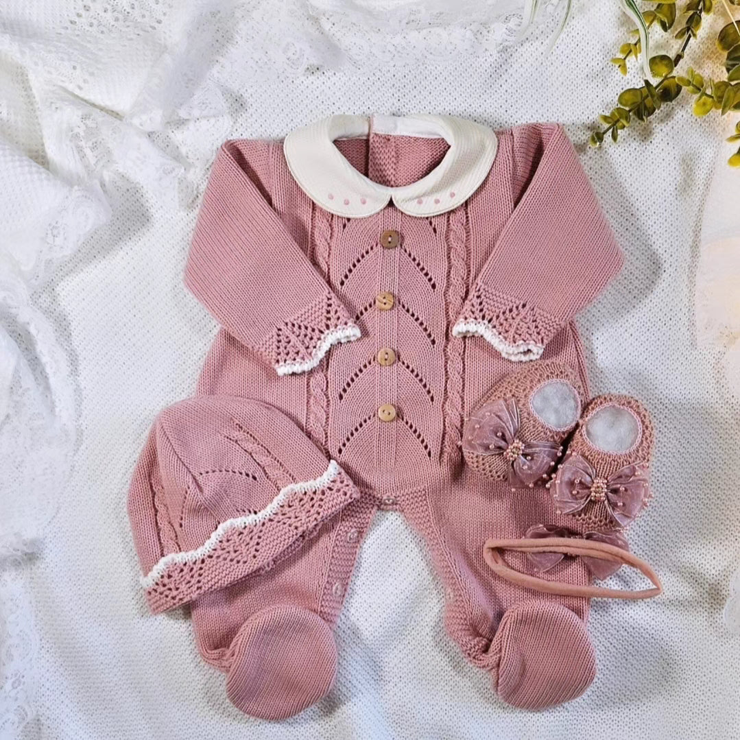 Spanish Wood Button Romper-Old Rose