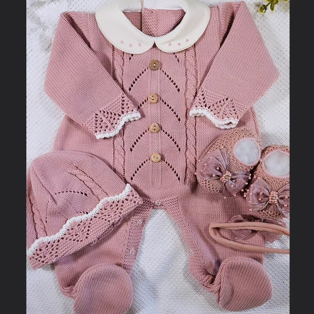 Spanish Wood Button Romper-Old Rose