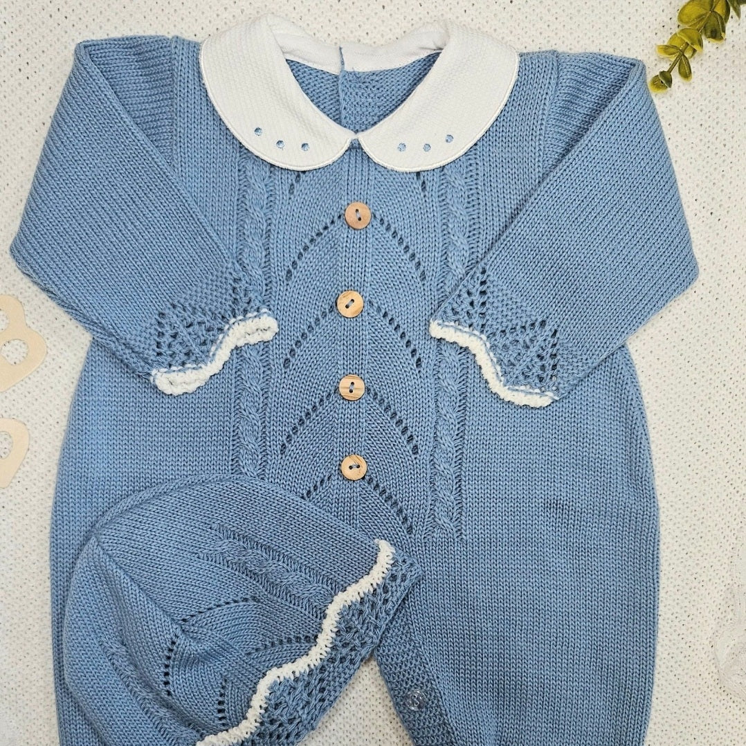 Spanish Wood Button Romper-Cobalt Blue