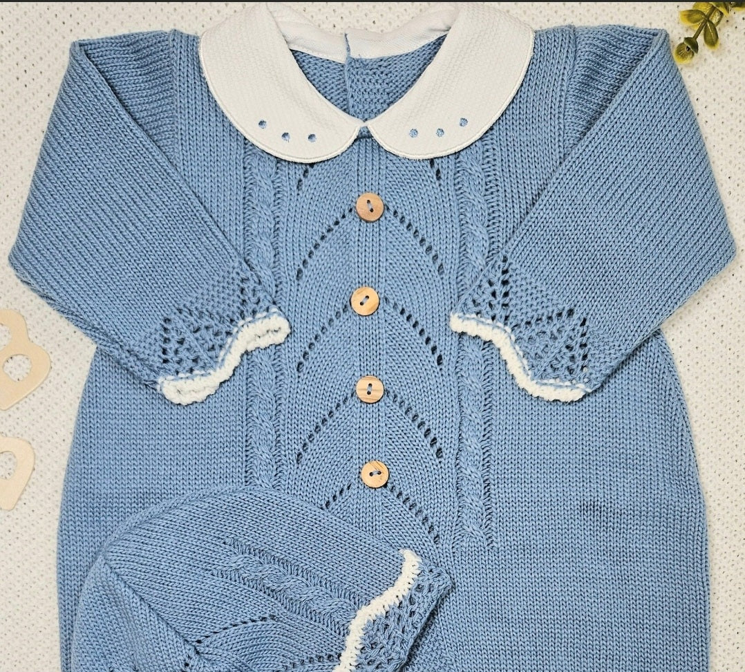 Spanish Wood Button Romper-Cobalt Blue