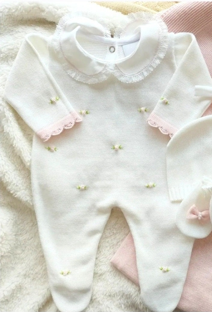 Florence Embroidery Romper - White&Pink