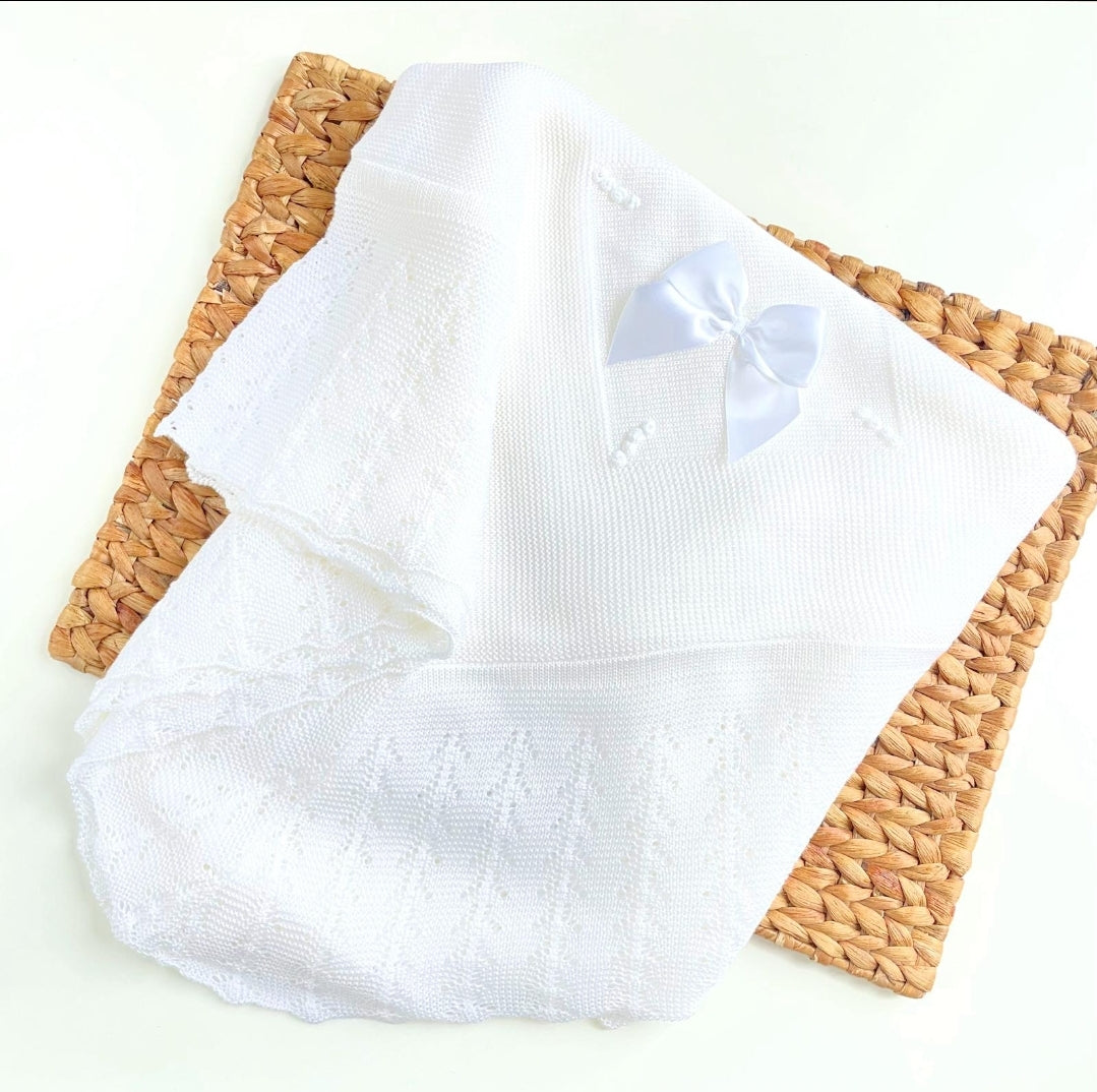 Spanish Knit baby Blanket - White