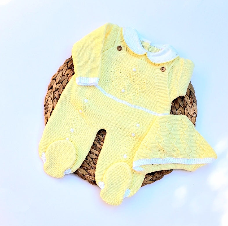 Honey Comb Romper- Yellow & White