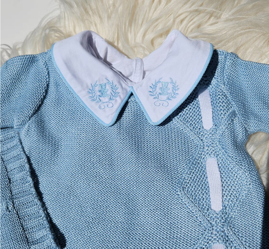 Cotton Stripe Knitted Set - Light Blue