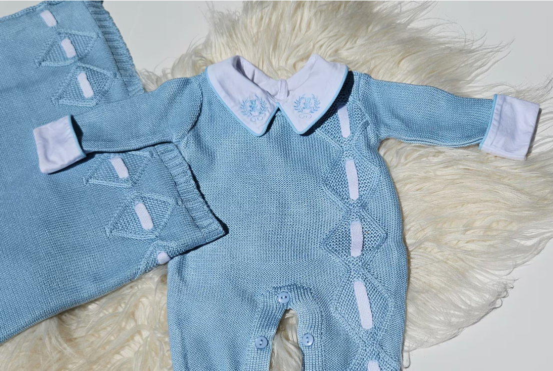 Cotton Stripe Knitted Set - Light Blue