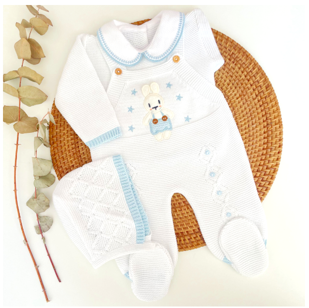 Little bunny knitted set - White & Light Blue