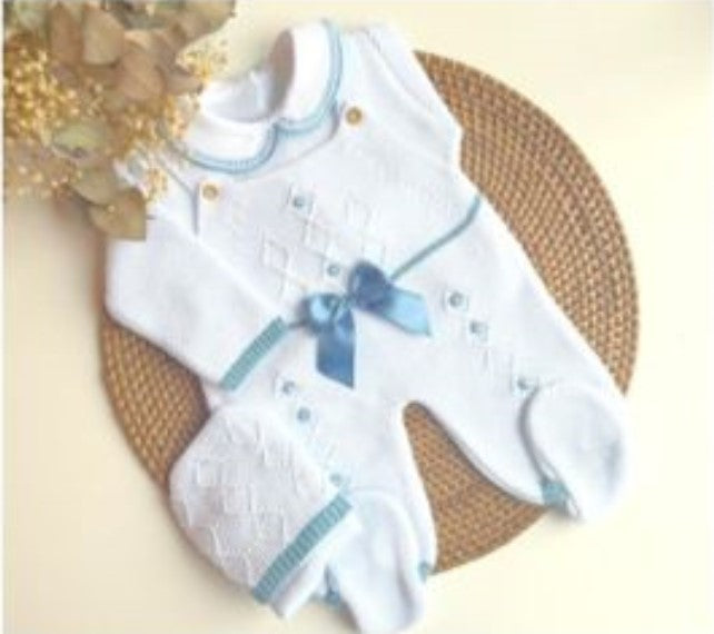 Honey Comb Overall- White and Indigo Blue