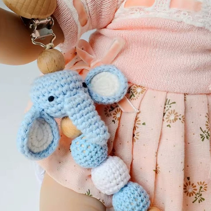 Elephant Crochet Pacifier Chain Clip - Blue