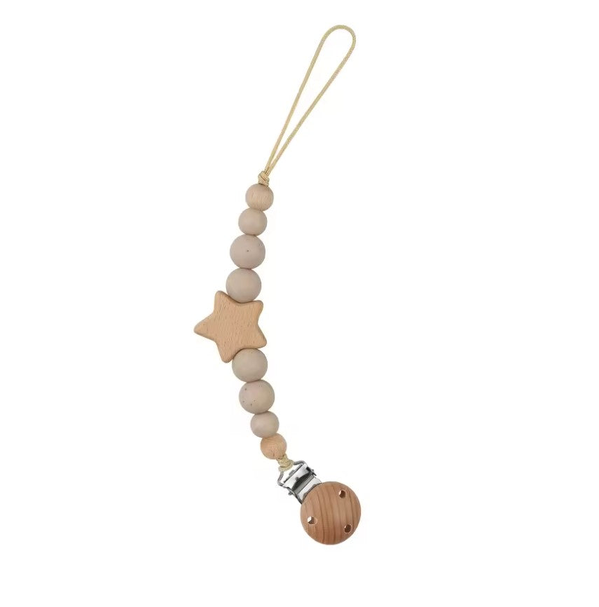 star pacifier chain, teething silicone beads,  silicone beads baby pacifier chain Beaded keychain with star-shaped charm on a white background
