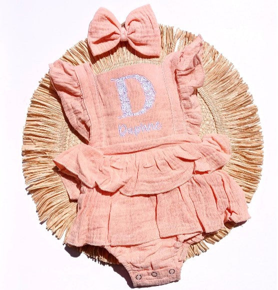 Ruffled First Birthday Romper - Floral Letter