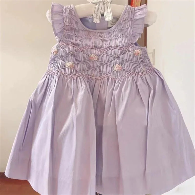 Robe d'été à fleurs brodées pour filles, robe de princesse pour bébé avec nœud 