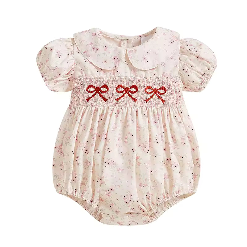 pink floral Smocked dress with bow