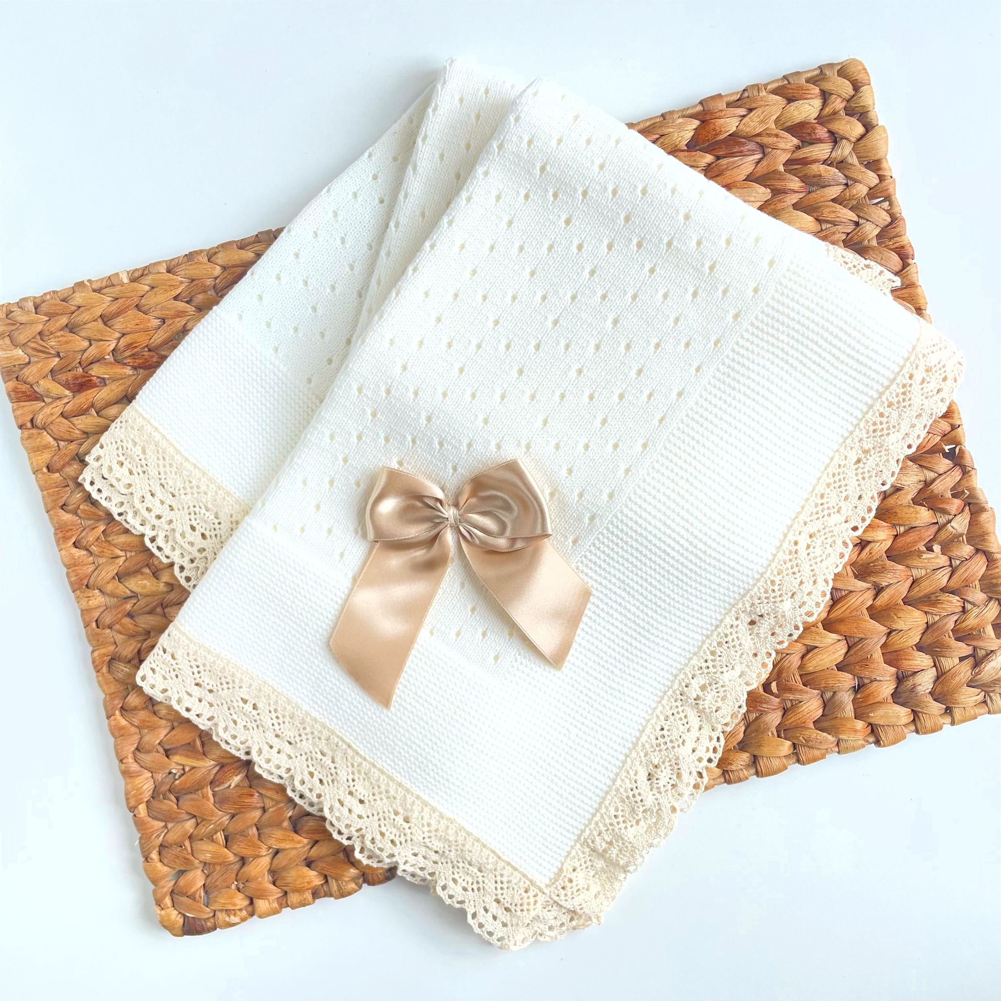 Spanish knitted baby blanket- Ivory