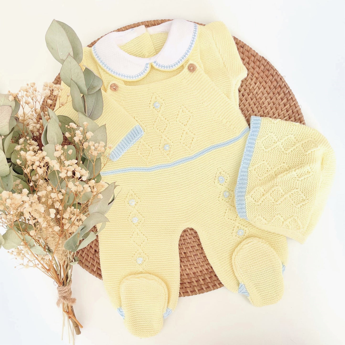 Honey Comb Romper- Yellow and blue