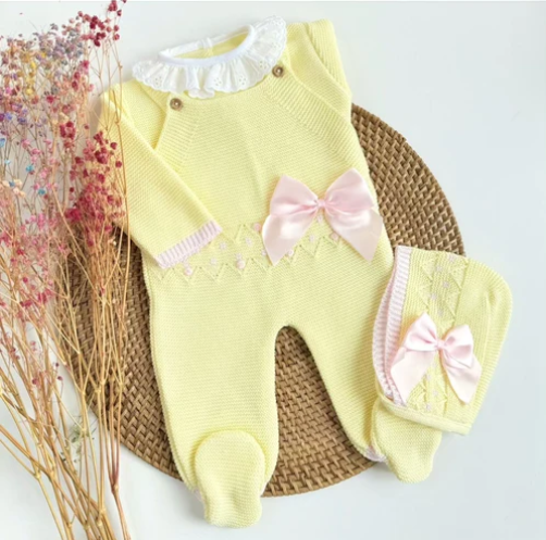 Adelle Amarillo knit romper- Yellow& Pink