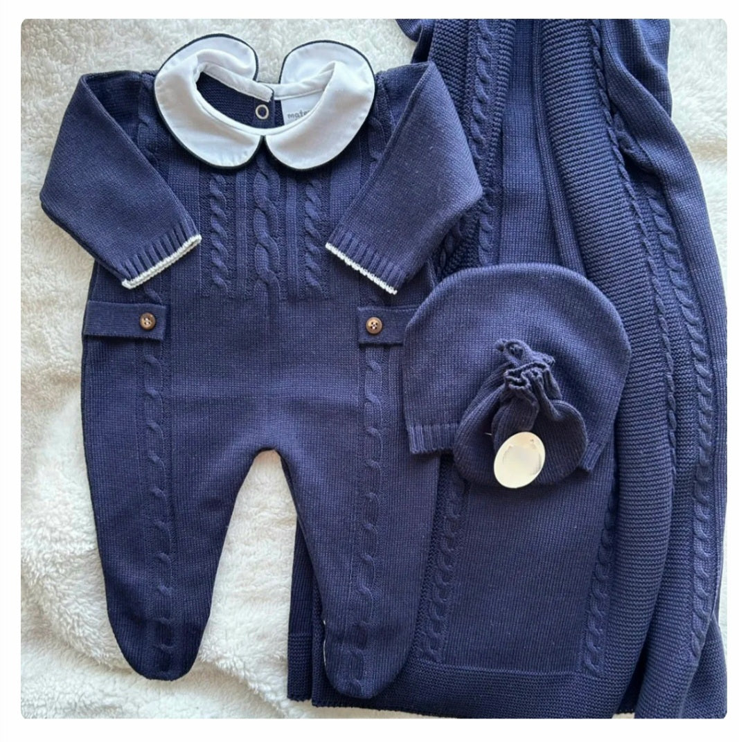 baby boy navy knit outfit
