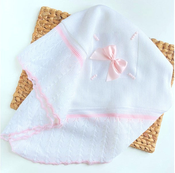 Spanish Knit baby Blanket - White and Pink